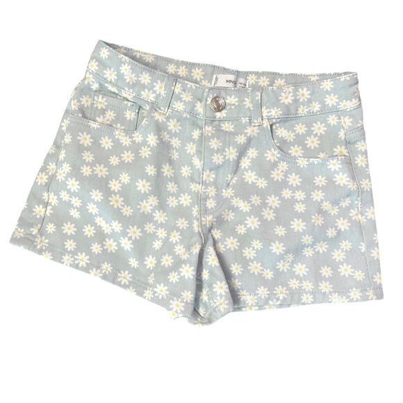 MNG Mango Girls Size 12 Years 152cm Daisy Print Light Blue Denim Shorts - Picture 1 of 15